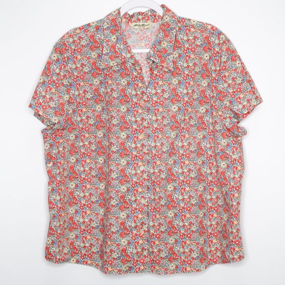 Eddie Bauer Womens Button Up‎ Size XXL Pink Yellow Blue Floral Western Cowgirl - Picture 1 of 6